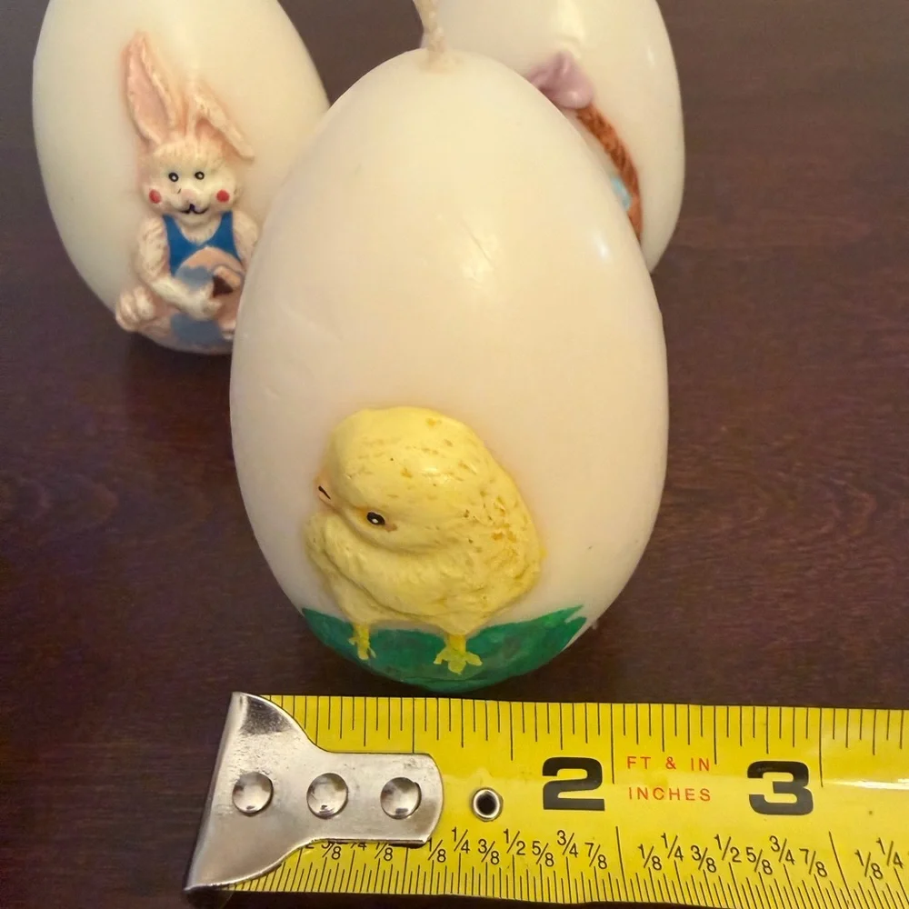 Vintage Egg Shaped Wax CandlesEaster Bunny Chick Design Unlit White Set Of 3